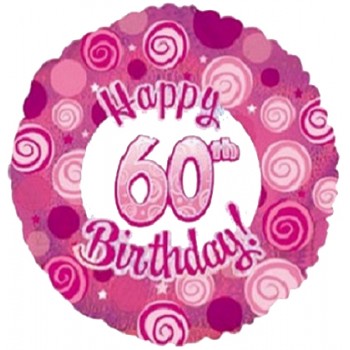 Palloncino Mylar 45 cm. 60° Happy Birthday Pink Dazzeloon 