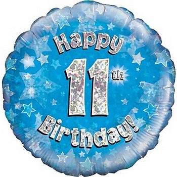 Palloncino Mylar 45 cm. Age 11° Happy Birthday Blue Holographic