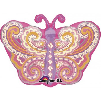 Palloncino Mylar 45 cm. Junior Shape Paisley Pink Butterfly