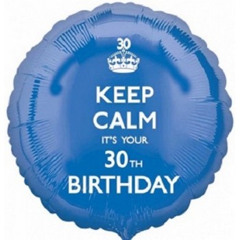 Palloncino Mylar 45 cm. 30° Keep Calm Birthday Blu
