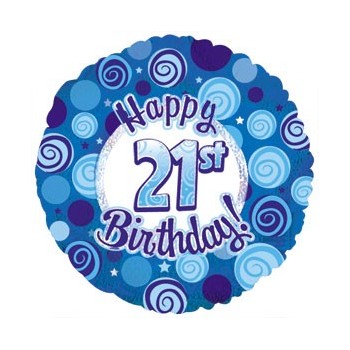 Palloncino Mylar 45 cm. 21° Happy Birthday Blue Dazzeloon
