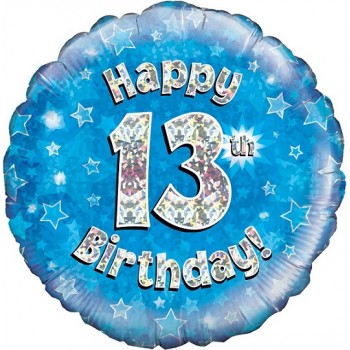 Palloncino Mylar 45 cm. Age 13° Happy Birthday Blue Holographic