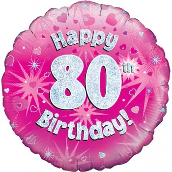 Palloncino Mylar 45 cm. Age 80° Happy Birthday Pink Holographic