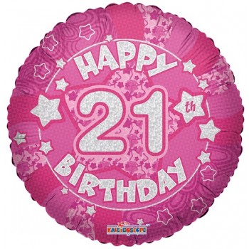 Palloncino Mylar 45 cm. 21° Holographic Pink Happy Birthday