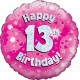 Palloncino Mylar 45 cm. Age 13° Happy Birthday Pink Holographic