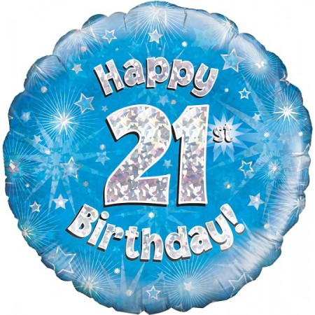 Palloncino Mylar 45 cm. Age 21° Happy Birthday Blue Holographic