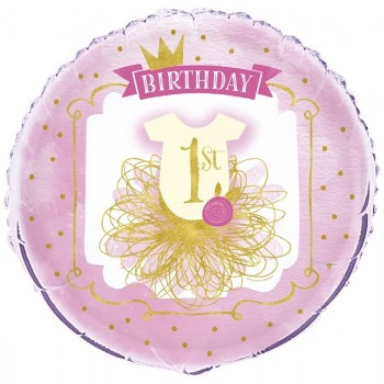 Palloncino Mylar 45 cm. Bulk - Pink & Gold 1st Birthday