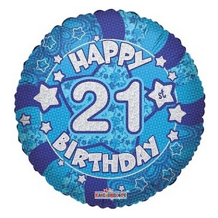 Palloncino Mylar 45 cm. 21° Holographic Blue Happy Birthday