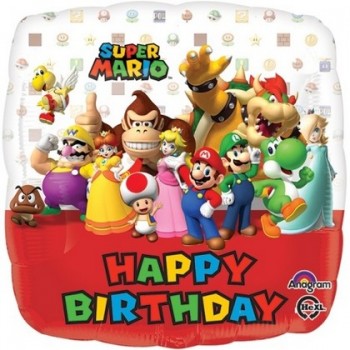 Palloncino Mylar 45 cm. Mario Bros Happy Birthday