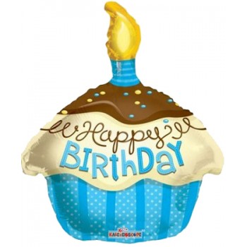 Palloncino Mylar 45 cm. T - Cupcake Blue Happy Birthday