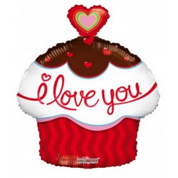 Palloncino Mylar 45 cm. I Love You Cupcake w/ Heart