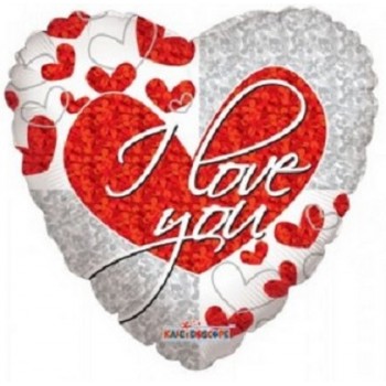 Palloncino Mylar 45 cm. I Love You Silver & Red Hearts