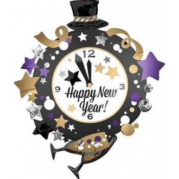 Palloncino Mylar Super Shape 88 x 76 cm Happy New Year Clock