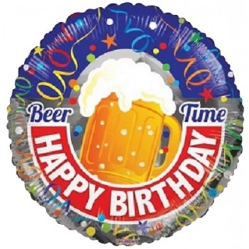 Palloncino Mylar 45 cm. Beer Happy Birthday Time