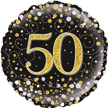 Palloncino Mylar 45 cm. 50° Sparkling Fizz Birthday Black & Gold Holographic