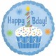Palloncino Mylar 45 cm. 1° Birthday Blue Cupcake