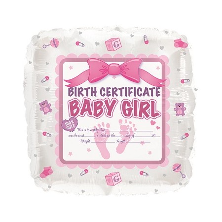 Palloncino Mylar 45 cm. Girl - Baby Girl Birth Certificate
