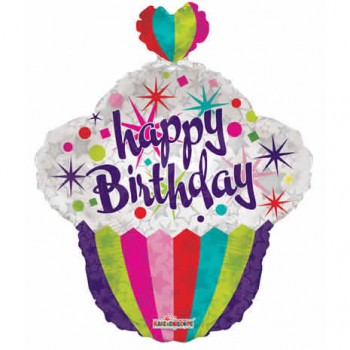 Palloncino Mylar 55 cm. T - Happy Birthday Cupcake Shape