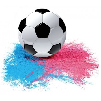 Pallone di calcio per Gender Reveal. Il kit contiene: scatola, pallone da riempire e polvere atossica e certificata. Co