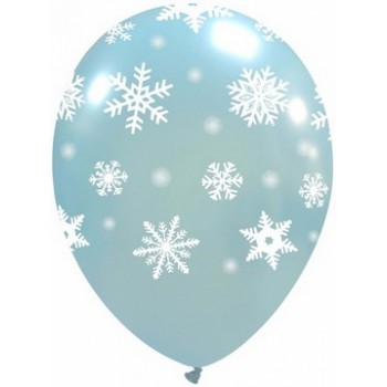 Palloncino in Lattice Rotondo 30 cm. Stampa Fiocchi di Neve Azzurro