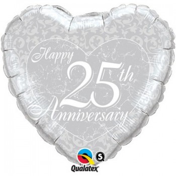 Palloncino Mylar 45 cm. 25° Happy Anniversary Silver