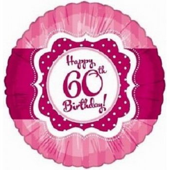 Palloncino Mylar 45 cm. 60° Happy Birthday Pink 