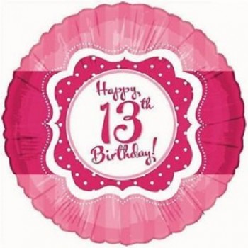 Palloncino Mylar 45 cm. Age 13° Perfect Pink Happy Birthday