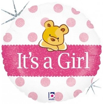 Palloncino Mylar 45 cm. Girl - Holographic Baby Girl Bear