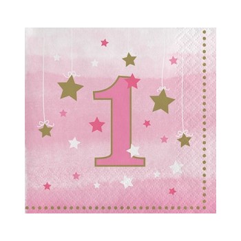 Coordinato Primo Compleanno Bimba One Little Star Girl - Tovagliolo 25x25 cm. - 16 pz.