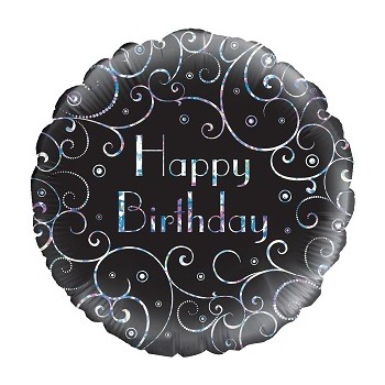 Palloncino Mylar 45 cm. R - Birthday Black Swirls Holographic