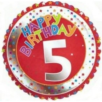 Palloncino Mylar 45 cm. Age 5° Happy Birthday Red - Silver 