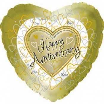 Palloncino Mylar 45 cm. Happy Anniversary Gold Hearts