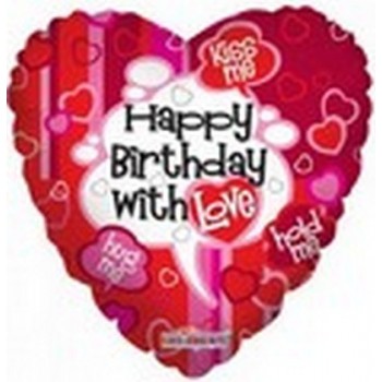 Palloncino Mylar 45 cm. C - Happy Birthday With Love Heart