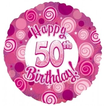 Palloncino Mylar 45 cm. 50° Happy Birthday Pink Dazzeloon 