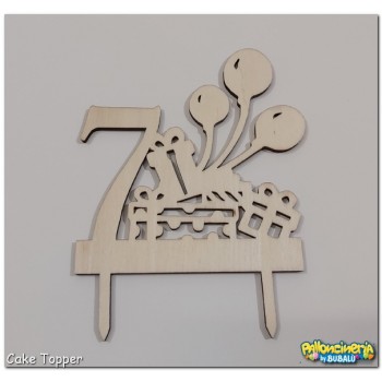 06 - Cake Topper legno grezzo - Numero e palloncini personalizzabile. cm 15 X h.15