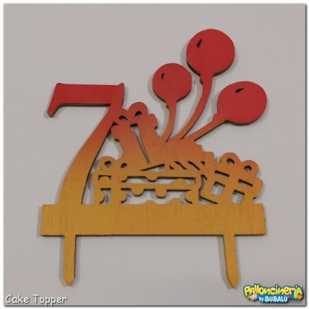 15 - Cake Topper legno decorato - Numero e palloncini personalizzabile. cm 15 X h.15