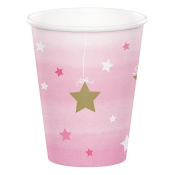 Coordinato Primo Compleanno Bimba One Little Star Girl - Bicchiere Carta 266 ml. - 8 pz