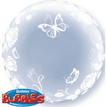 Palloncino Bubble 61 cm. Rose e Farfalle