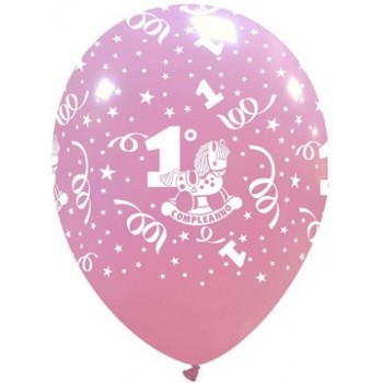 Palloncino in Lattice Rotondo 30 cm. Stampa 1° Compleanno Rosa