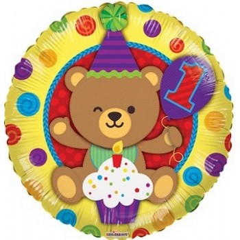 Palloncino Mylar 45 cm. 1° Birthday Bear