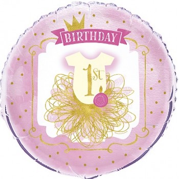 Palloncino Mylar 45 cm. 1° Birthday Girl Pink & Gold