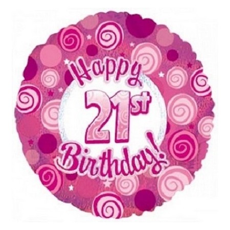 Palloncino Mylar 45 cm. 21° Happy Birthday Pink Dazzeloon
