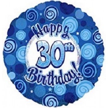 Palloncino Mylar 45 cm. 30° Happy Birthday Blue Dazzeloon 