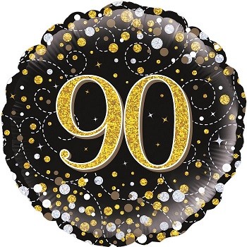 Palloncino Mylar 45 cm. 90° Sparkling Fizz Birthday Black & Gold Holographic