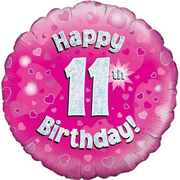 Palloncino Mylar 45 cm. Age 11° Happy Birthday Pink Holographic