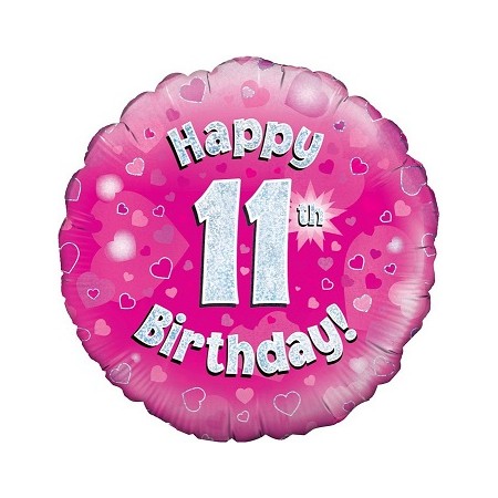 Palloncino Mylar 45 cm. Age 11° Happy Birthday Pink Holographic