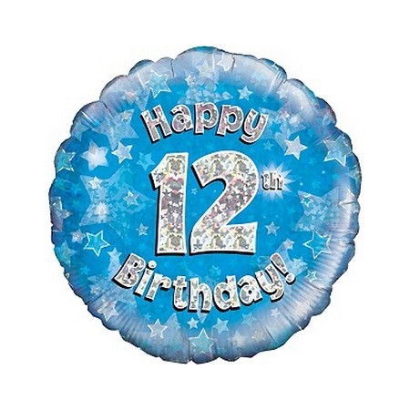 Palloncino Mylar 45 cm. Age 12° Happy Birthday Blue Holographic