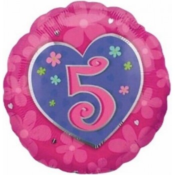 Palloncino Mylar 45 cm. Age 5° Flower Pink Birthday