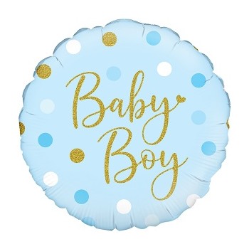 Palloncino Mylar 45 cm. Boy - Sparkling Baby Boy Dots