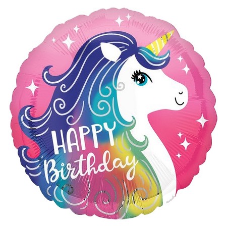 Palloncino Mylar 45 cm. Pink Unicorn Happy Birthday